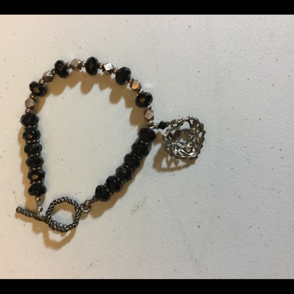 Jewelry - Black and Silver bead Bracelet with silver heart Jewelry - Black and Silver bead Bracelet with silver heart